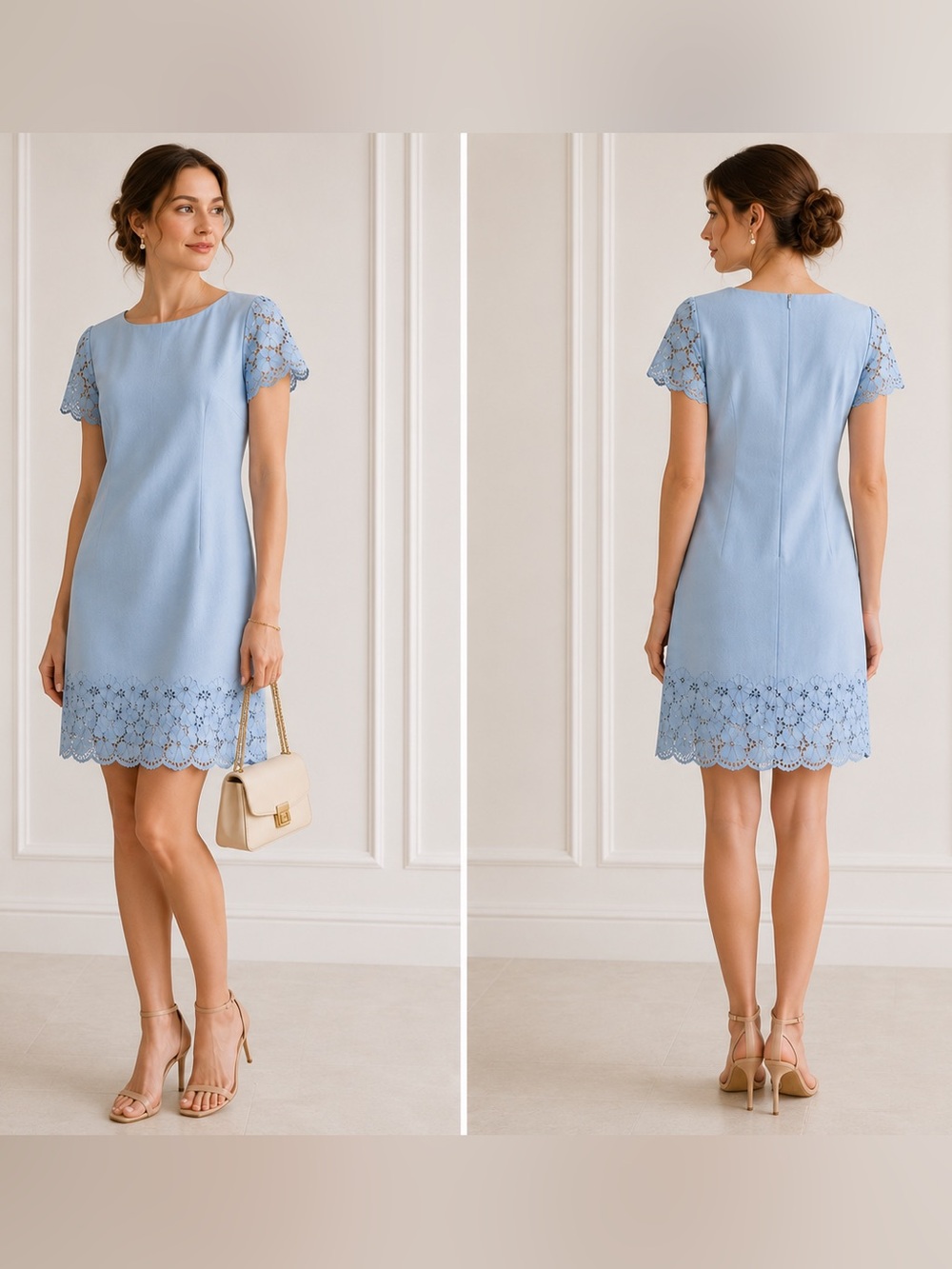 New! Vintage Chloé Powder Blue Floral Cutwork Embroidered Shift Dress 🩵 FR 40